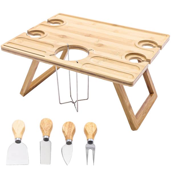 Outdoor Portable Folding Wine Table Beach Wooden Picnic Table Wine