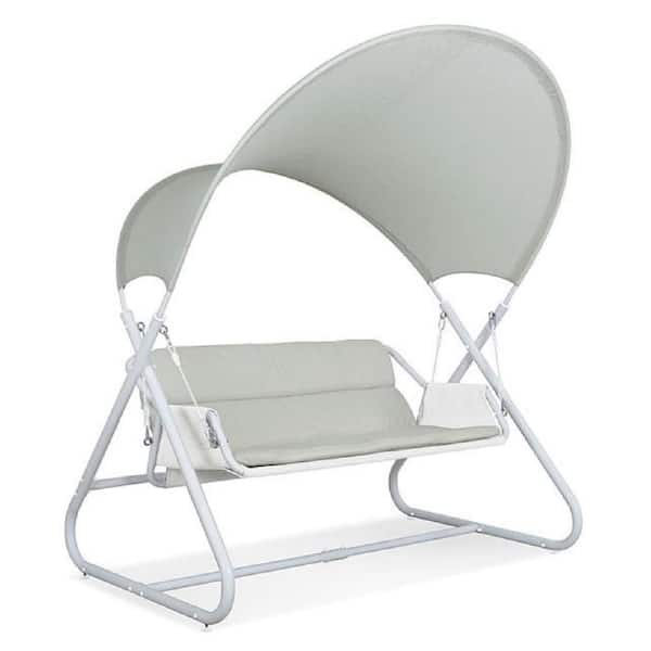 Diz 65.5 2-Person White Steel Outdoor Hanging Double Swing Sofa Chair
