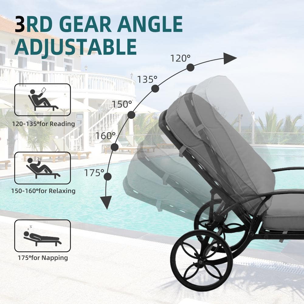 Gray Aluminum Outdoor Chaise Lounge Set with Cushions