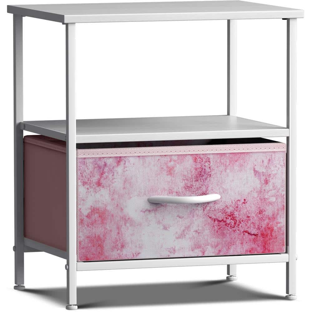 Pink Tie-Dye 1-Drawer Nightstand with Shelf