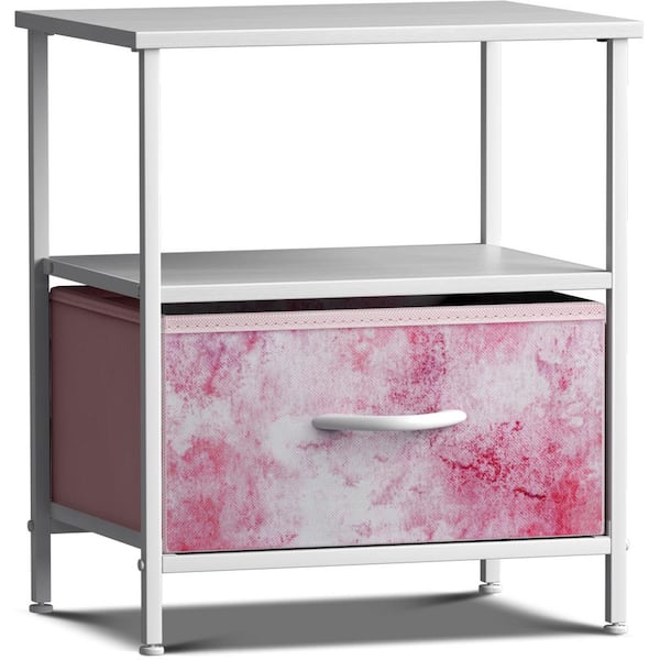 1-Drawer Tie-Dye Pink Nightstand 18.37 in. H x 15.75 in. W x 15.75 in. D