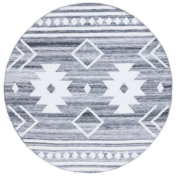 Kilim 7 ft. x 7 ft. Gray/Ivory Tribal Round Rug