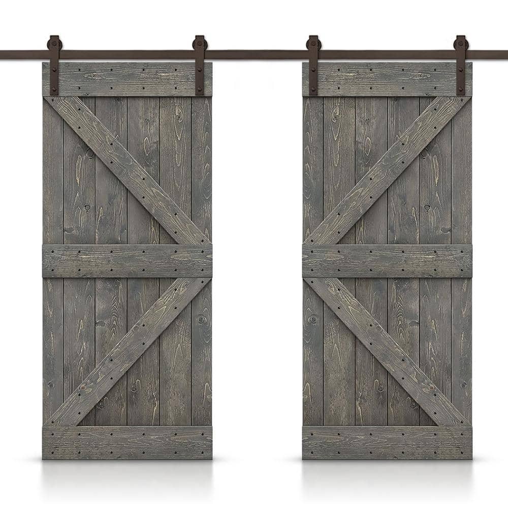 K 48 in. x 84 in. Weather Gray Stained DIY Solid Pine Wood Interior Double Sliding Barn Door with Hardware Kit price history on PriceWatchPro