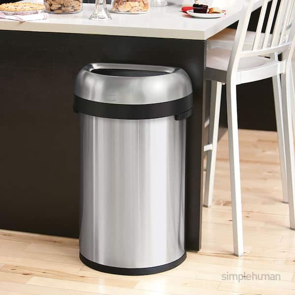 simplehuman 60L Semi-Round Open Top Commercial Trash Can, Brushed