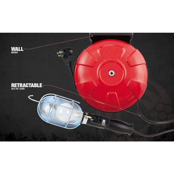 Woods 48000 16/3 SJTW Metal Cord Reel with 75W Trouble Light, Red, 40