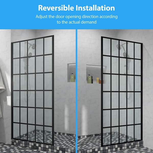 38 in. W x 72 in. H Fixed Single Panel Frameless Shower Door/Enclosure in Matte Black with Open Entry Design