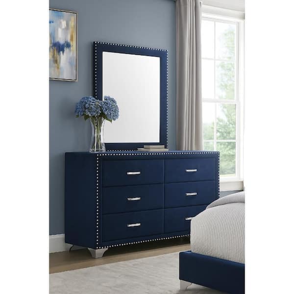 Giya Pacific Blue and Chrome 6-Drawer 20.75 in. Dresser with Mirror