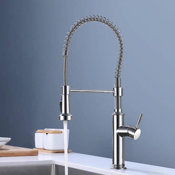 22 in Single-Handle 360 ° Spout Swivel Standard Kitchen Faucet with Dual Function Spray head in Chrome