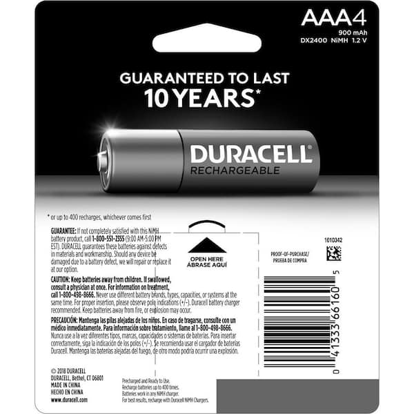 Duracell Rechargeable AAA HR03 750mAh Rechargeable Batteries | 4 Pack