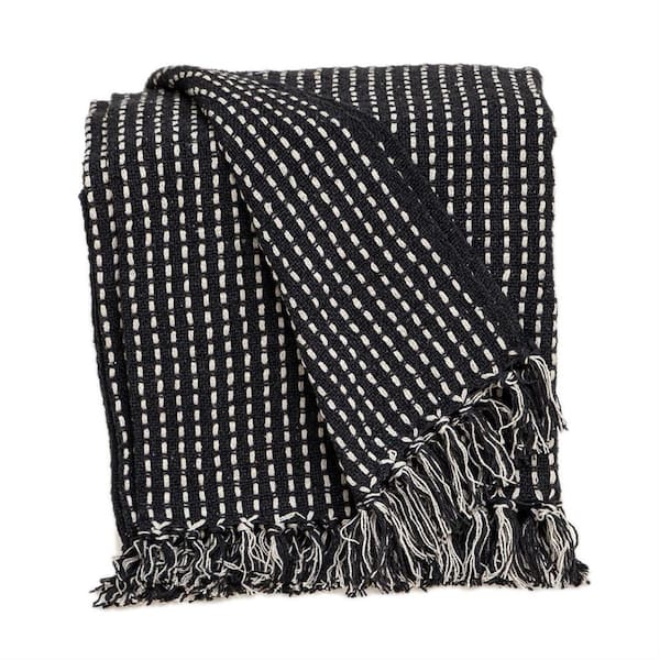 Petra Casual Black 52 in. x 67 in. WOVEN HANDLOOM Throw Blanket