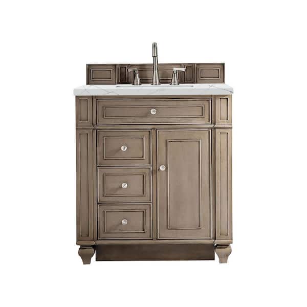 James Martin Vanities Bristol 30 in. W x 23.5 in. D x 34 in. H Bathroom Vanity in Whitewashed Walnut with Ethereal Noctis Quartz Top