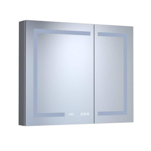 36 in. W x 30 in. H Rectangular Aluminum Medicine Cabinet with Mirror and Light, Dimmable, Anti-fog, USB & Outlet