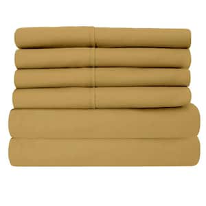 Super-Soft 1600 Series Double-Brushed 6-Piece Gold Microfiber California King Bed Sheets Set