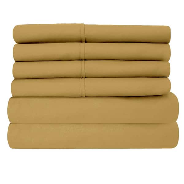 Luxury Home Super-Soft 1600 Series Double-Brushed 6-Piece Gold Microfiber Full Bed Sheets Set