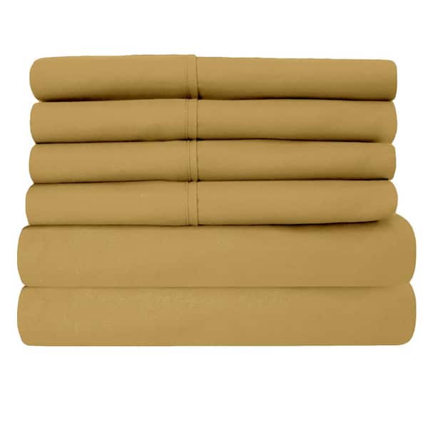 Luxury Home Super-Soft 1600 Series 6-Pieces Gold King Double-Brushed Bed Sheets Set