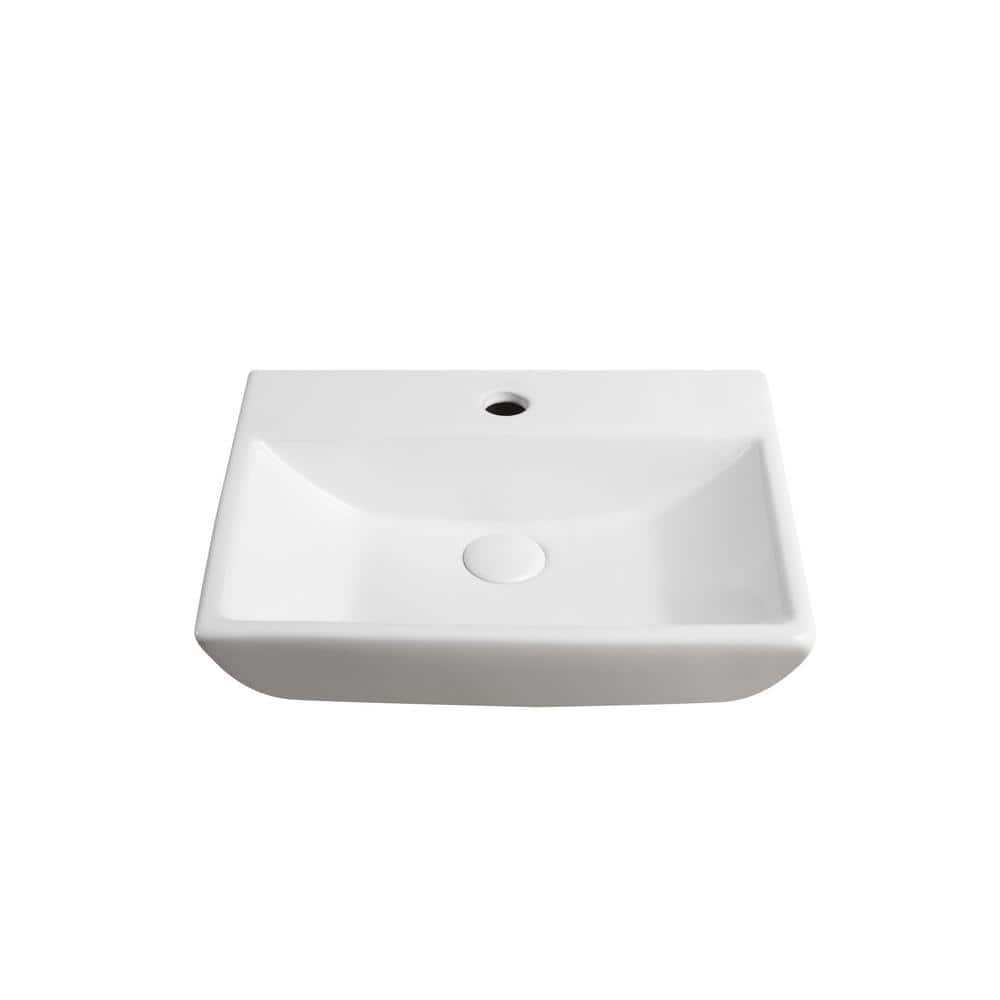 Compact White Ceramic Wall-Mount Rectangular Bathroom Sink