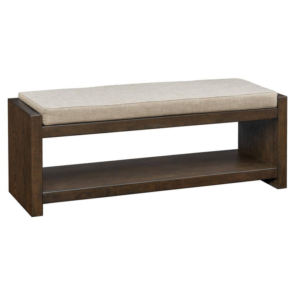 Taupe and Greige Upholstered Dark Wood Storage Bench