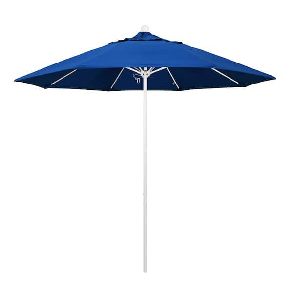 9 ft. Fiberglass Market Pulley Open Matted White Patio Umbrella in Pacific Blue Pacifica