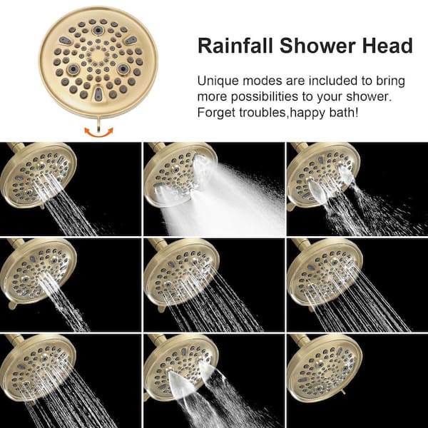 Modern 8-Spray Patterns with 1.8 GPM 6 in. Wall Mount Rain Fixed Shower Head in Brushed Gold