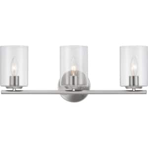 Champlain 22.375 in. 3-Light Brushed Nickel Modern Bathroom Vanity Light with Clear Glass Shades