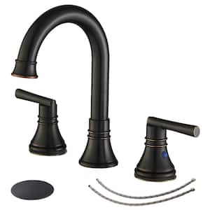 8 in. Widespread Double Handle High Arc Bathroom Faucet with Drain Kit Included in Oil Rubbed Bronze