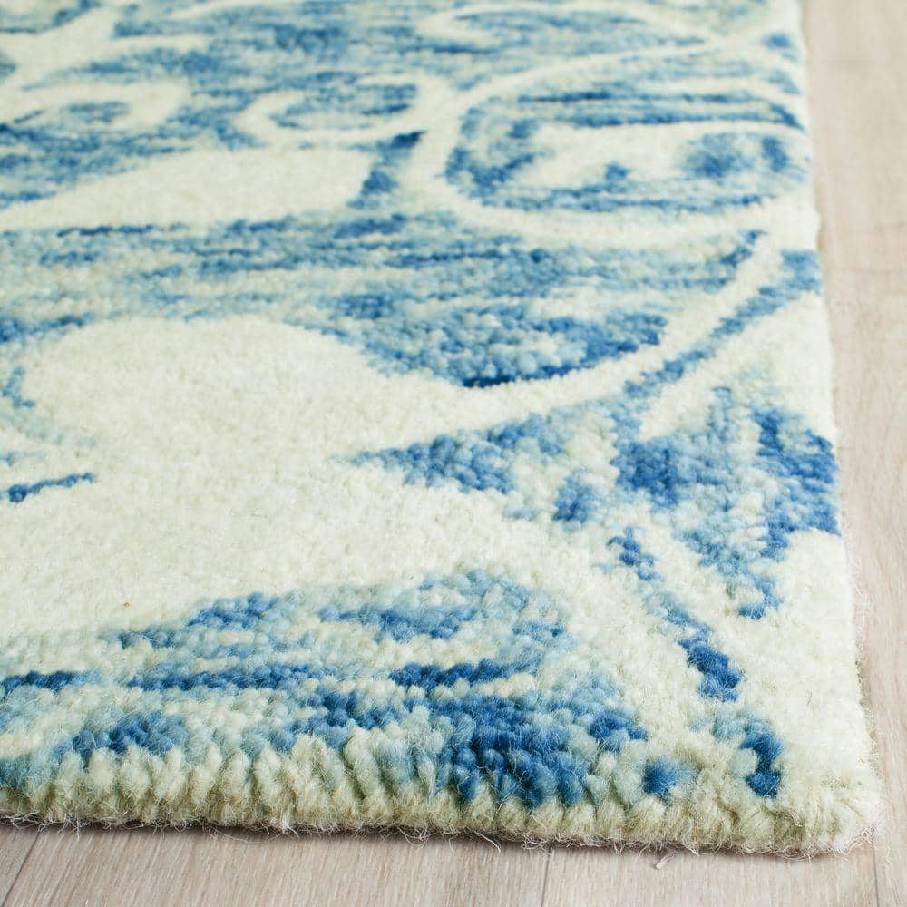 Ivory and Dark Blue Hand-Tufted Wool Runner Rug, 2'-3" x 7'