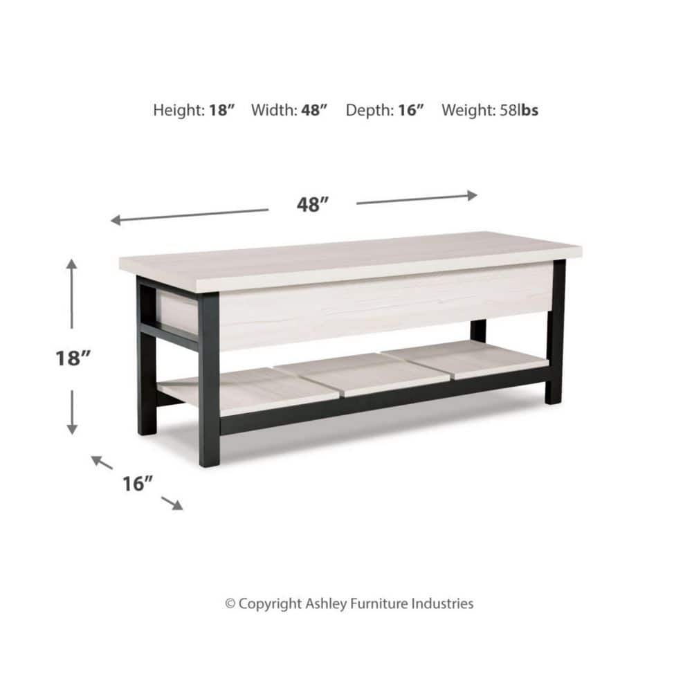 Casual Contrast 48" Black & White Storage Bench with Plank Shelf