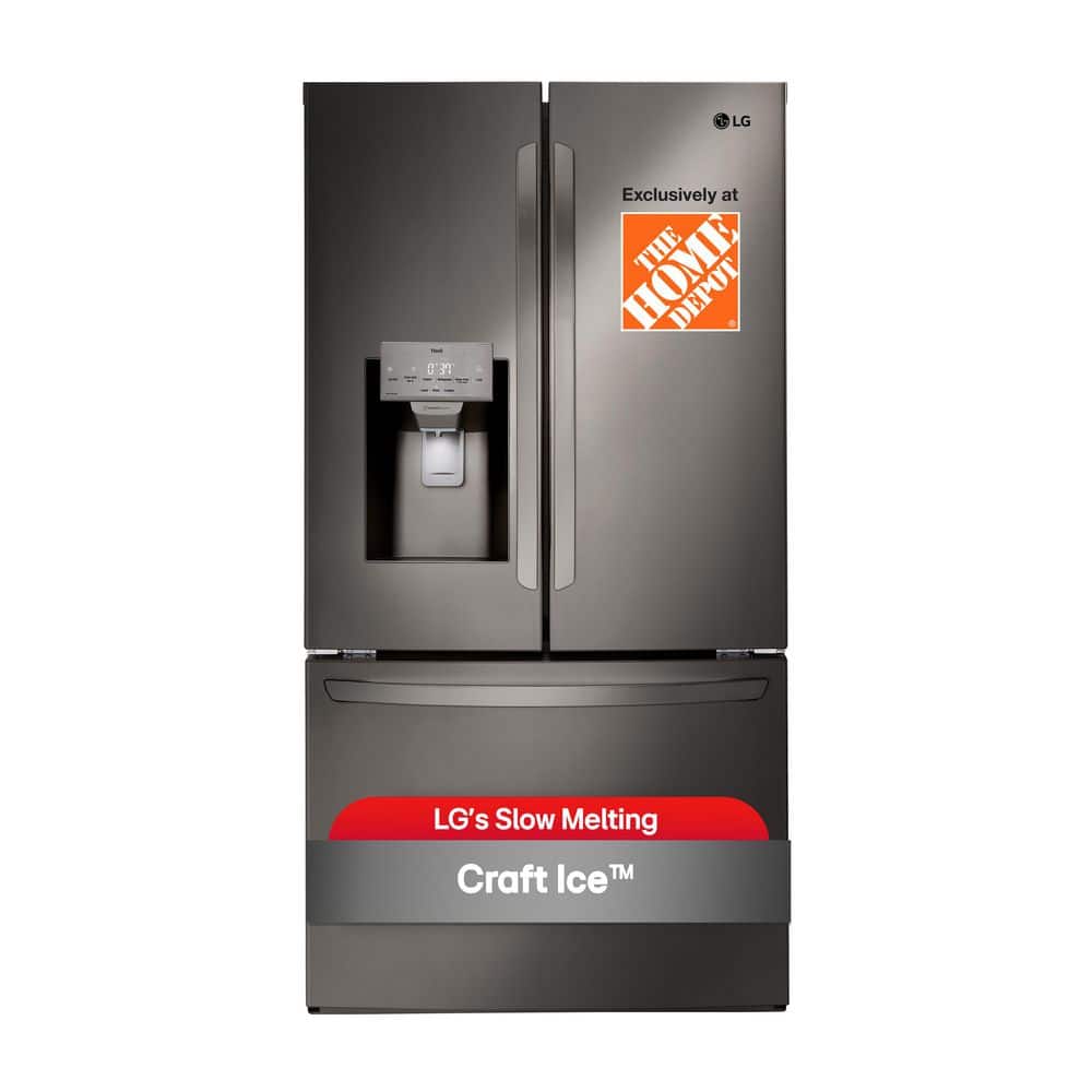 28 cu. ft. 3 Door French Door Refrigerator with Ice and Water Dispenser and Craft Ice in Black Stainless Steel
