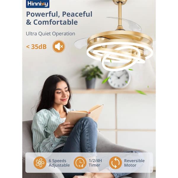 HINNIXY 42 in. Smart Indoor Gold Downrod 3-Color LED 6-Speed