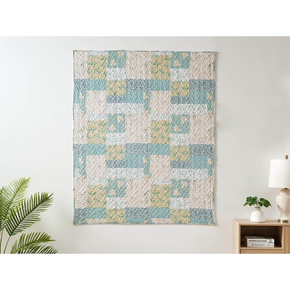 Evangeline Mist Cotton Patchwork Quilted Throw Blanket 50" x 60"