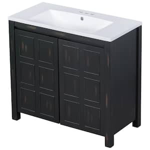 36 in. W x 18 in. D x 34 in. H Single Sink Freestanding Bath Vanity in Espresso with White Resin Top