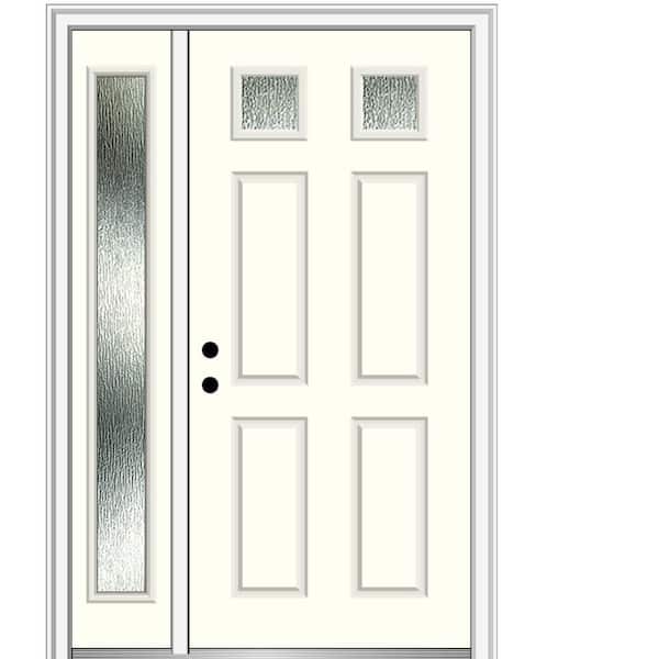 MMI Door 48 in. x 80 in. Right-Hand/Inswing Rain Glass Alabaster Fiberglass Prehung Front Door on 4-9/16 in. Frame