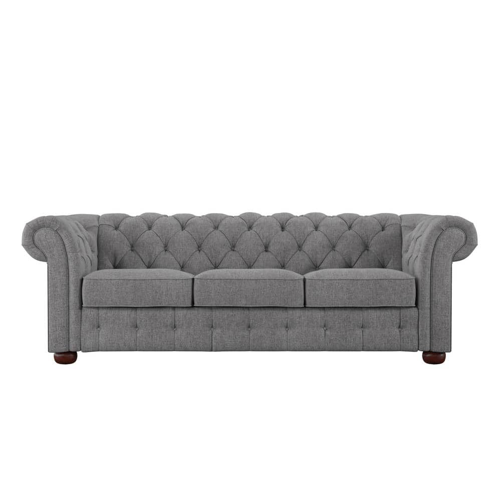 HomeSullivan 91.5 Rolled Arm Fabric Straight Chesterfield Sofa in Gray Tufted -  40E208S-GL1