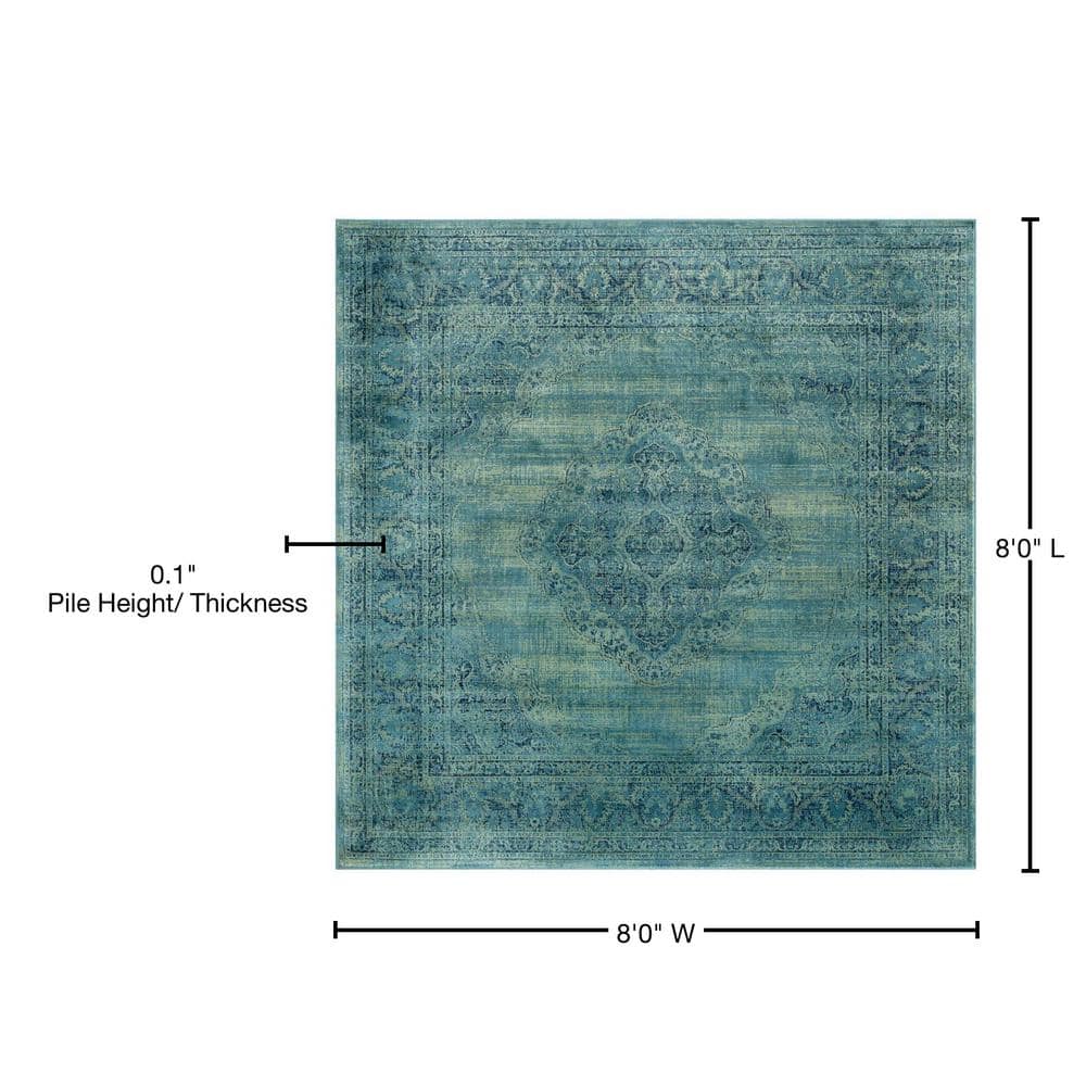 Hand-Knotted Blue Viscose Square Area Rug 8'x8'