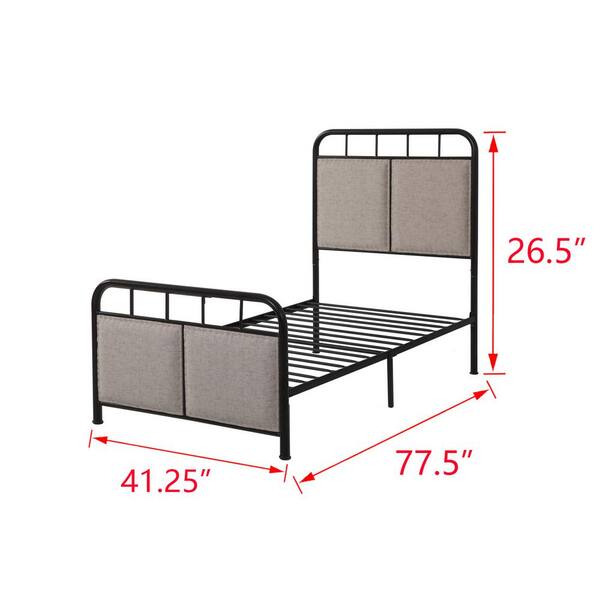 Huluwat Beige Twin Size Linen, Metal Bed Frame With Fabric Headboard