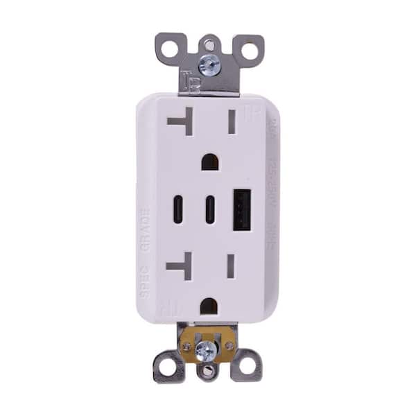 White 20 amp Tamper Resistant Duplex Outlet with USB-A, USB-C Charger 1-Pack (52TACC20)