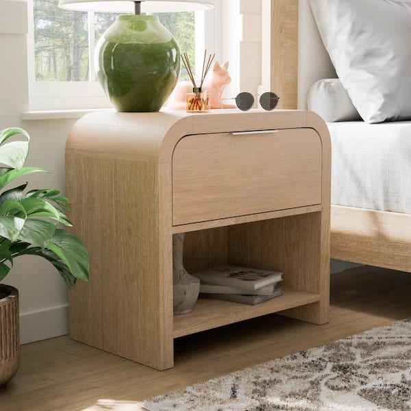 Furniture of America Falkner Modern Natural 1 Drawer 28 in. W Nightstand With Felt Lined Drawer and Open Shelf