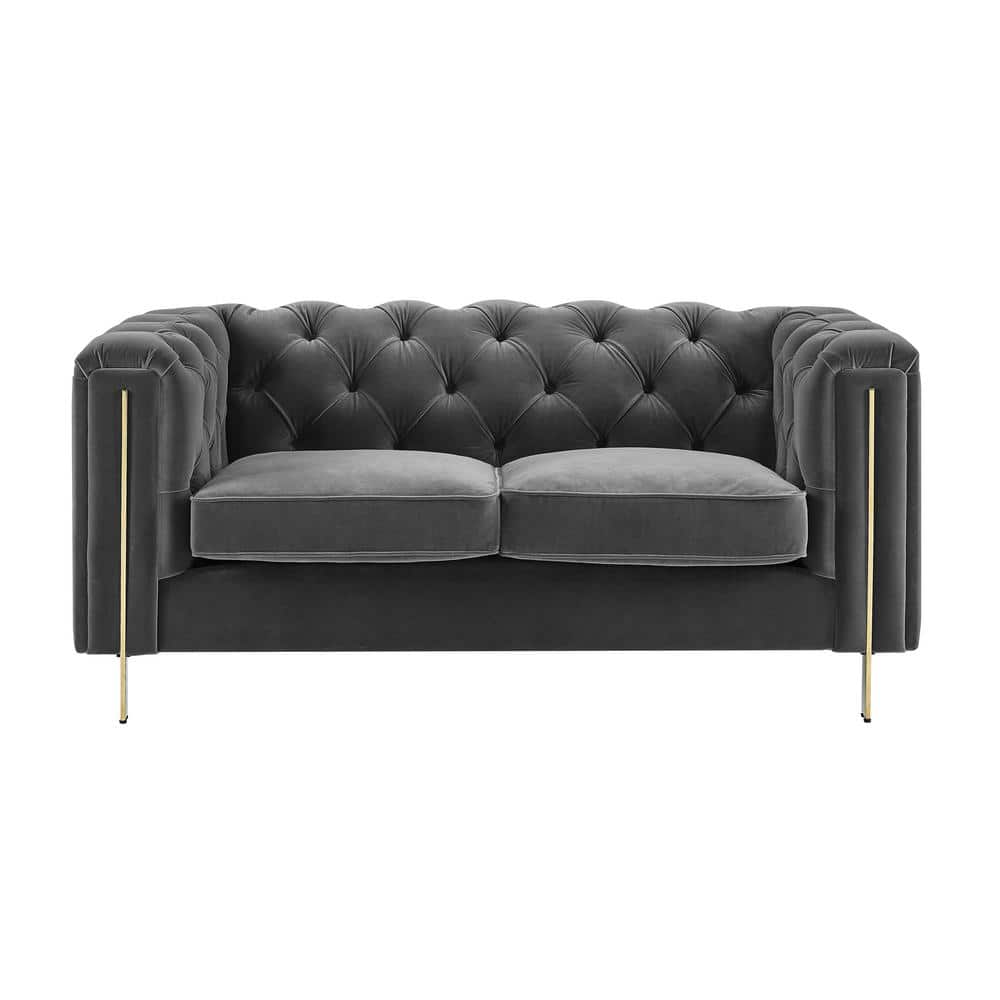 Charlene 66'' Gray Velvet Tufted Chesterfield Loveseat