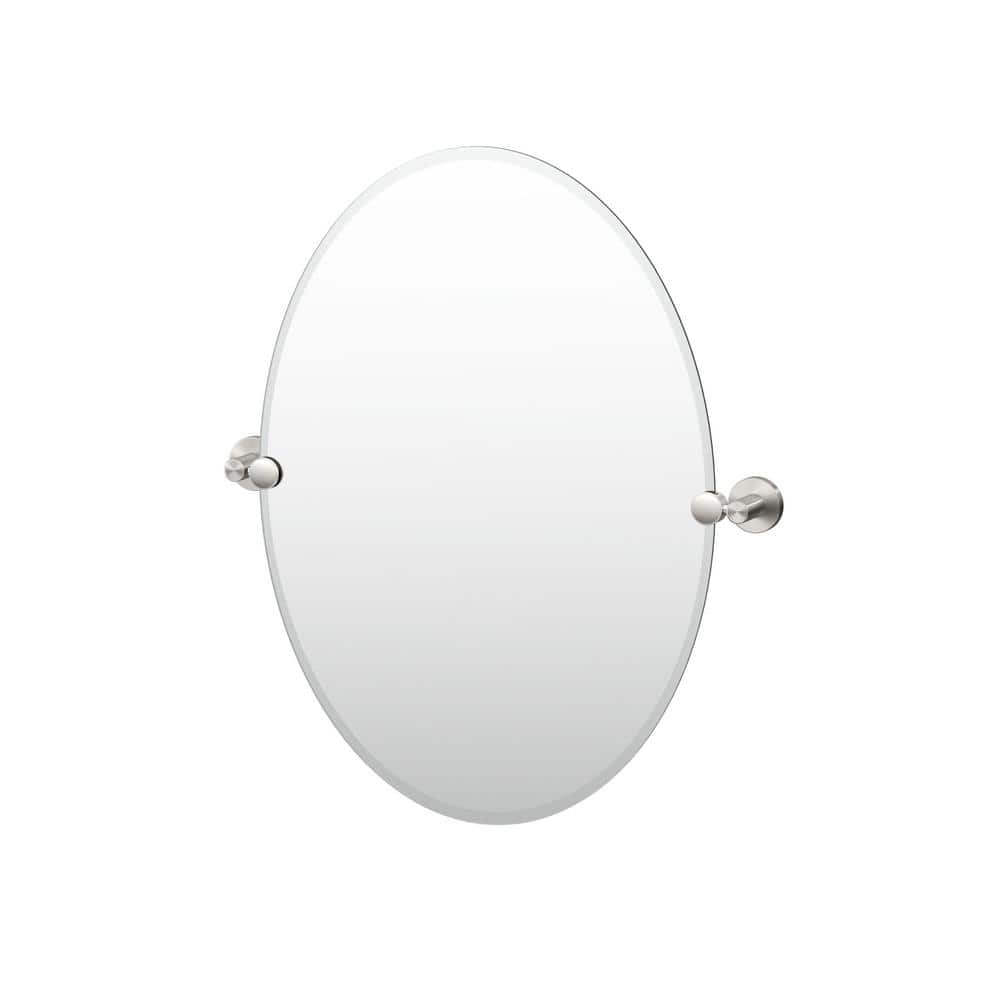 Reveal 23.38 in. W x 26.5 in. H Small Oval Frameless Beveled Wall Bathroom Vanity Mirror in Satin Nickel price history on PriceWatchPro