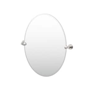 Reveal 23.38 in. W x 26.5 in. H Small Oval Frameless Beveled Wall Bathroom Vanity Mirror in Satin Nickel