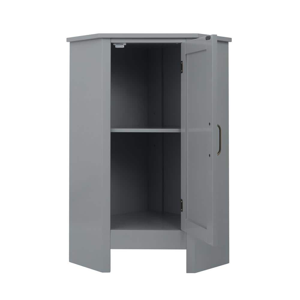 Mercer Mid-Century Modern Gray Corner Cabinet with Brass Pull