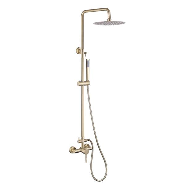 2-Spray Wall Bar Shower Kit with Hand Shower in Brushed Gold