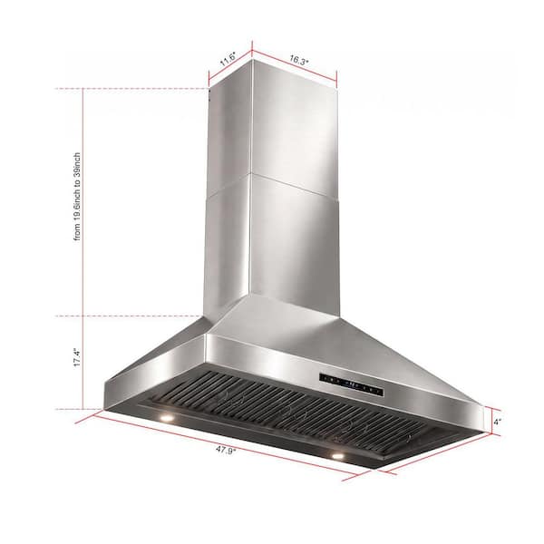 48 in. 1200 CFM Wall Mount Range Hood with 8 in. Round Duct and Baffle Filters, Stainless Steel Finish Silver Color