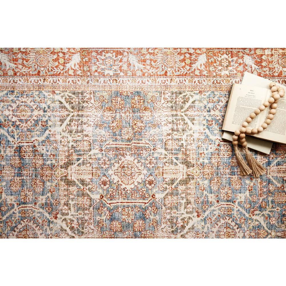 Layla 9' x 12' Blue and Rust Synthetic Area Rug
