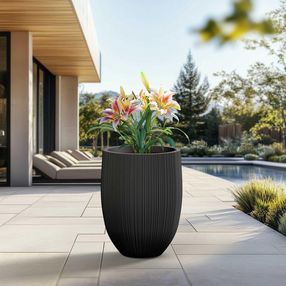 17 in. Large Charcoal Black (Enhanced Interior) Concrete Round Planter / Pot with Drainage Holes price history on PriceWatchPro