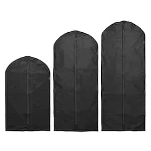 Set Of 3 (M H 39.3 x W 23.6 in L H 53.0 x W 23.6 in XL H 59.0 x W 23.6 in) Black Plastic Protective Garment Dress Bag(s)