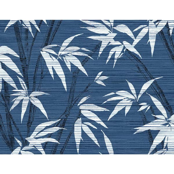 60.75 sq. ft. Navy Blue Bamboo Tropics Paper Unpasted Wallpaper Roll
