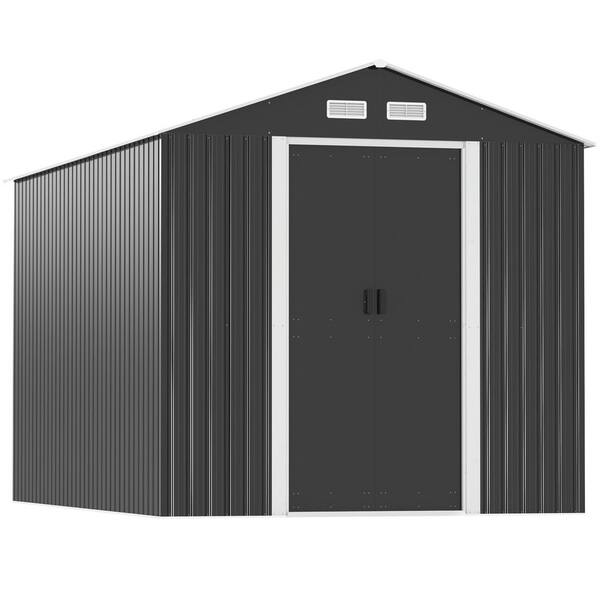 JAXPETY 8 ft. W x 12 ft. D Large Outdoor Storage Metal Shed Garden Tool ...