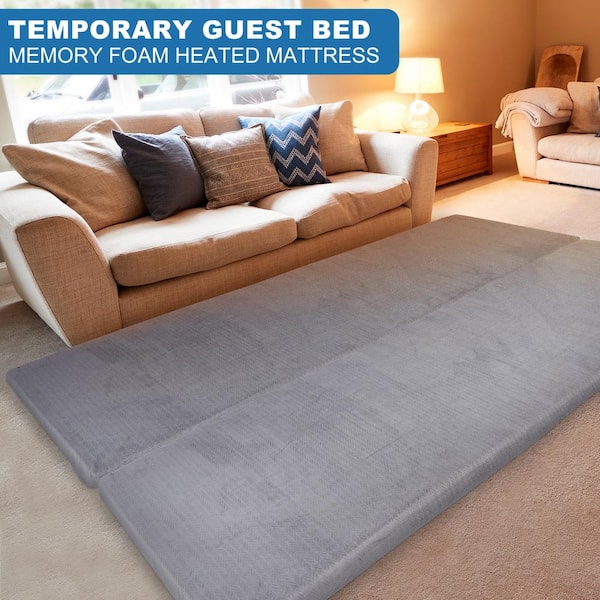 Heated Memory Foam Camping Mattress Sleeping Pad 3 in. Portable Roll Up Camping Cot Mattress Pad for Camping Travel RV