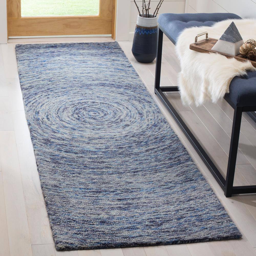 Handmade Dark Blue Wool Tufted Runner Rug